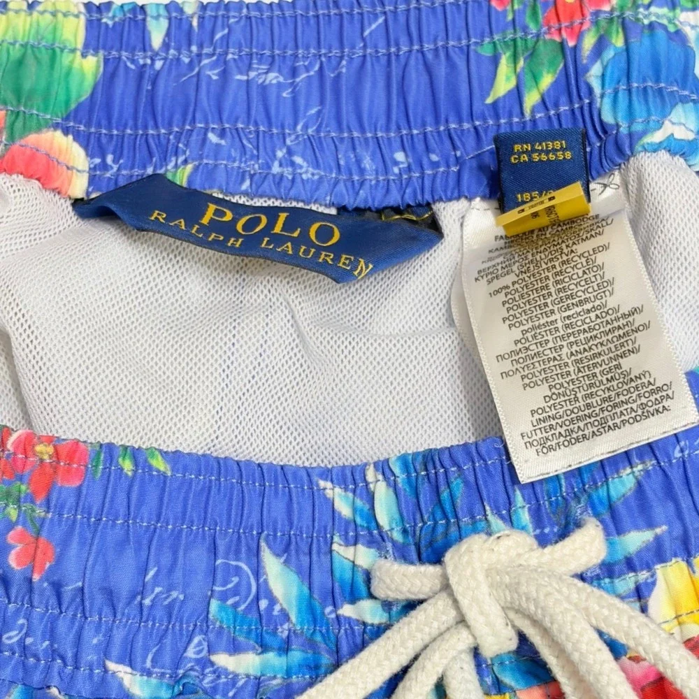Polo Ralph Lauren Swim Trunks XL‎ Blue Floral Tropical Mens Drawstring Excellent